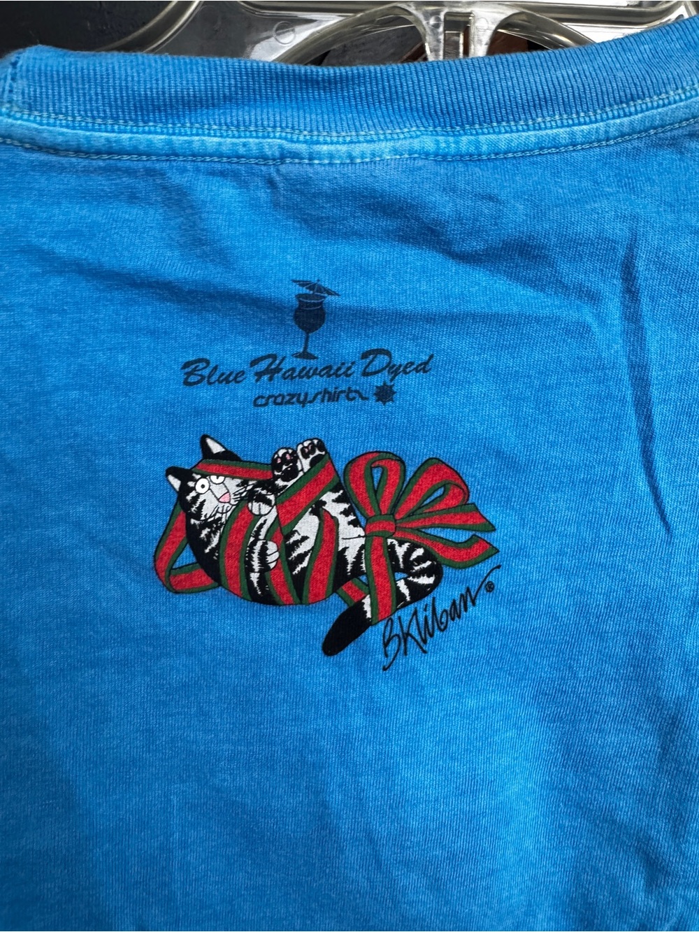 XXL NEW Blue Long Sleeve B. Kliban Crazy Shirts Hawaii Cat Christmas Stocking - Picture 10 of 11